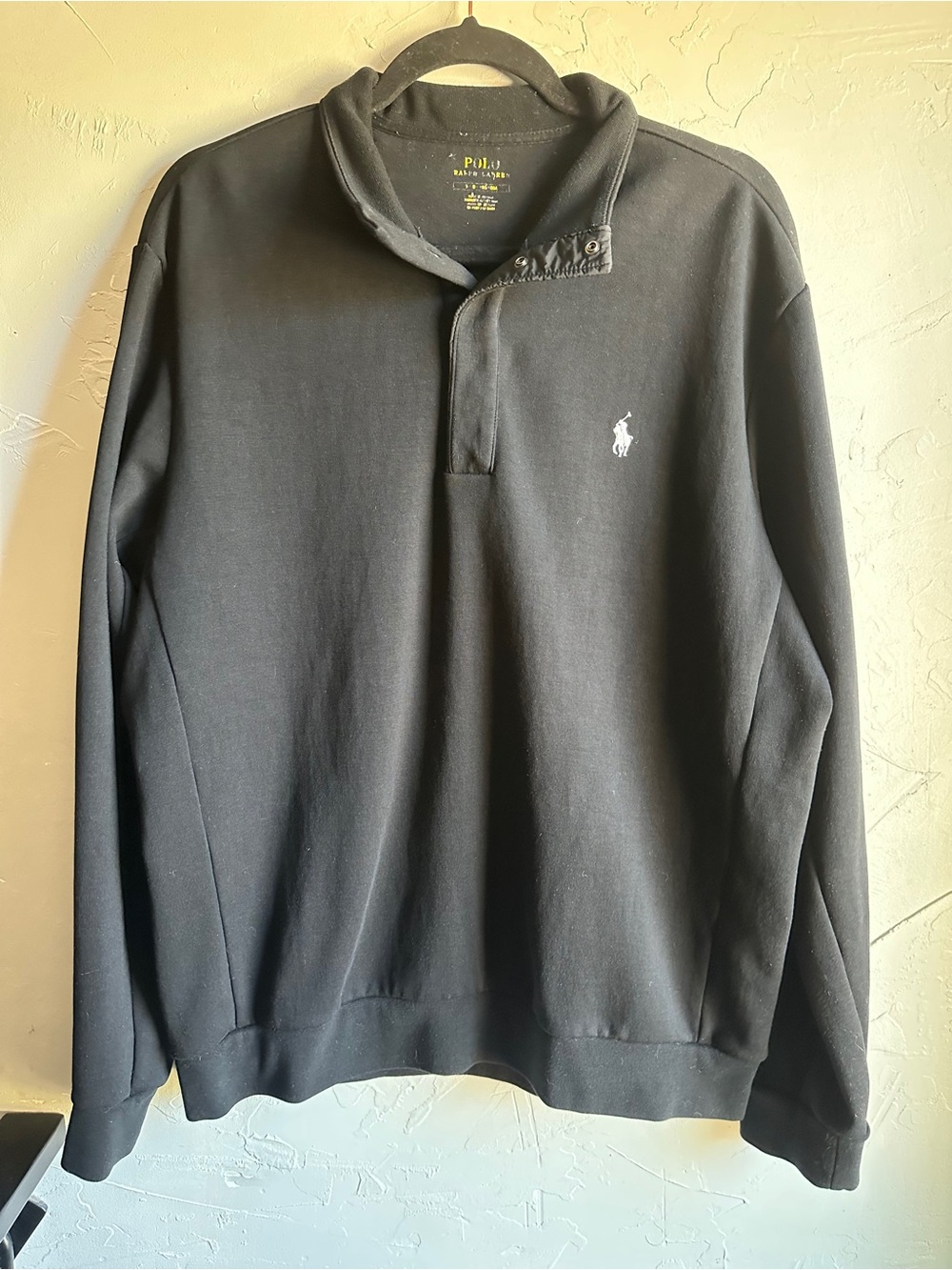Polo Ralph Lauren Black Snap Collar Sweatshirt Quiet Luxury Preppy L
